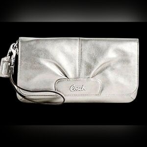 Coach Large Flap Silver magnetic wristlet